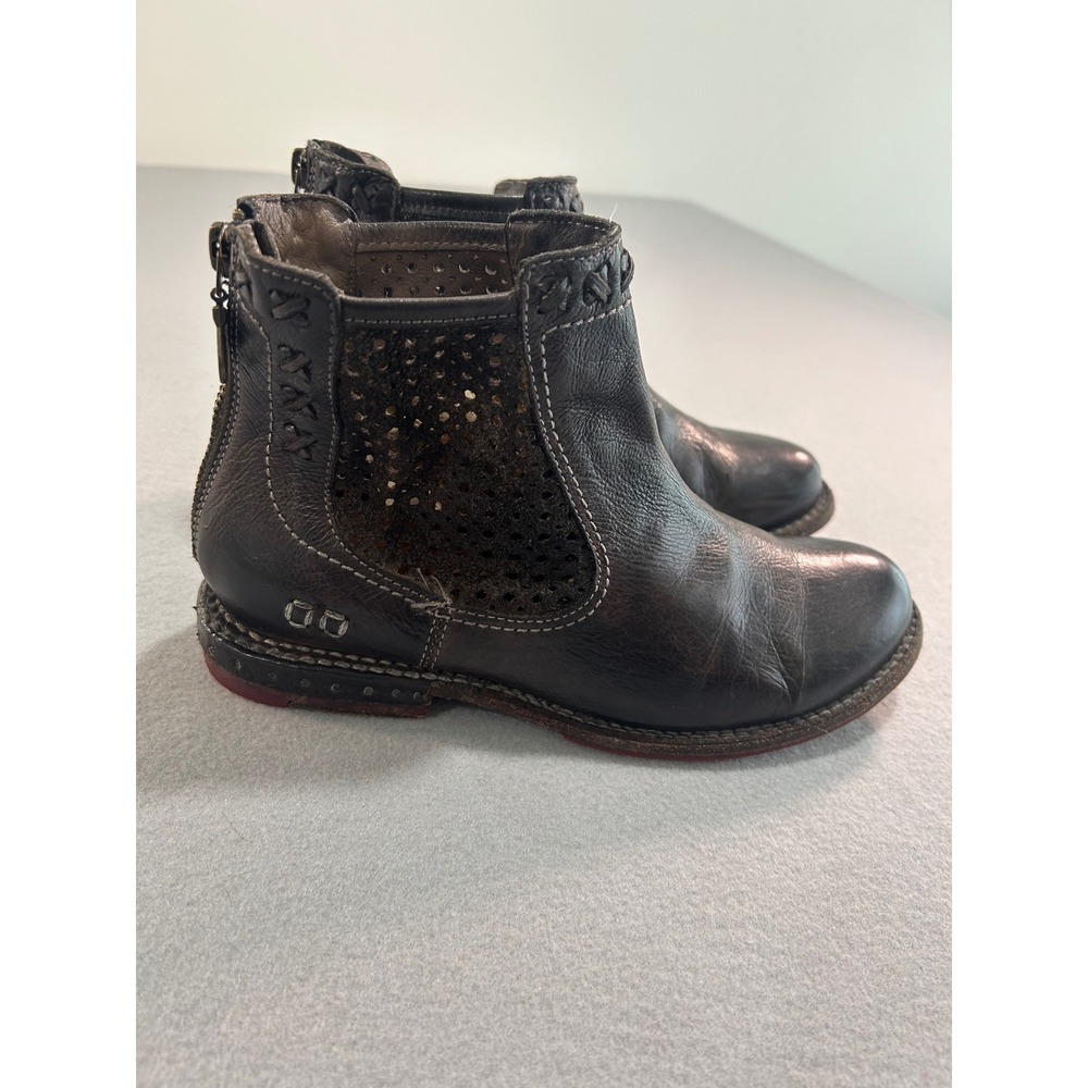 Bed Stu Ankle Boots Womens 6.5 Black Leather Baylene Zip Red Vibram Sole Moto